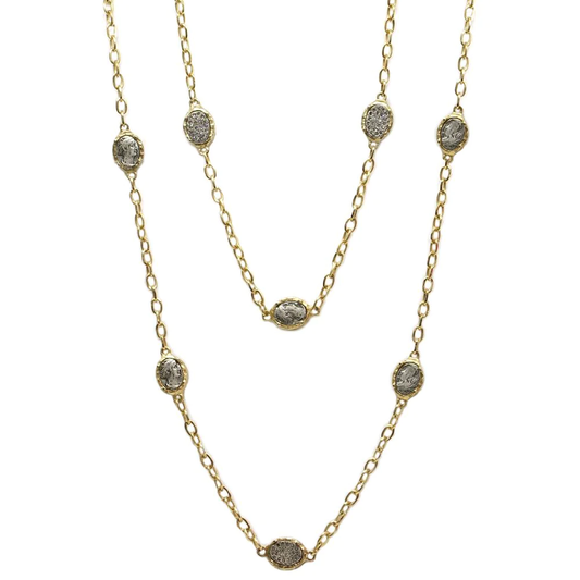 Gold Faustina Coin and Crystal Necklace, 36in
