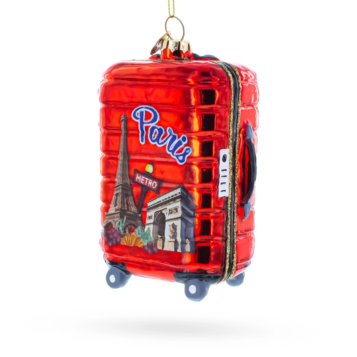 Paris Landmarks Suitcase Glass Ornament