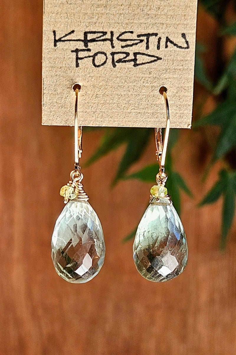 Green Amethyst (Prasiolite) Teardrop Earrings