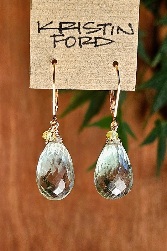 Green Amethyst (Prasiolite) Teardrop Earrings