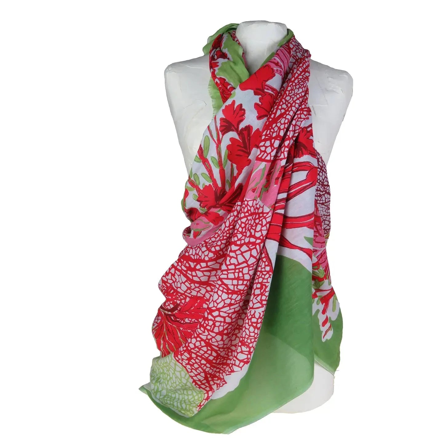 Sofia, Red & Green Cotton Scarf/Wrap