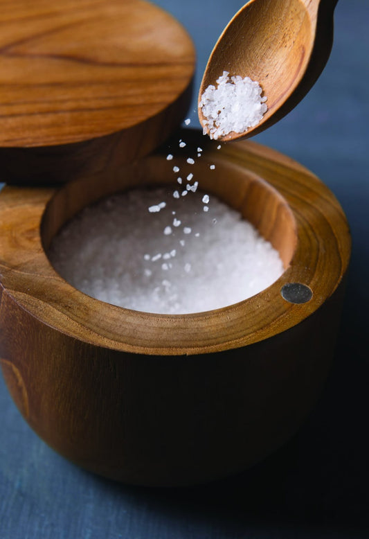 Teak Salt Cellar with Spoon and Pivoting Lid