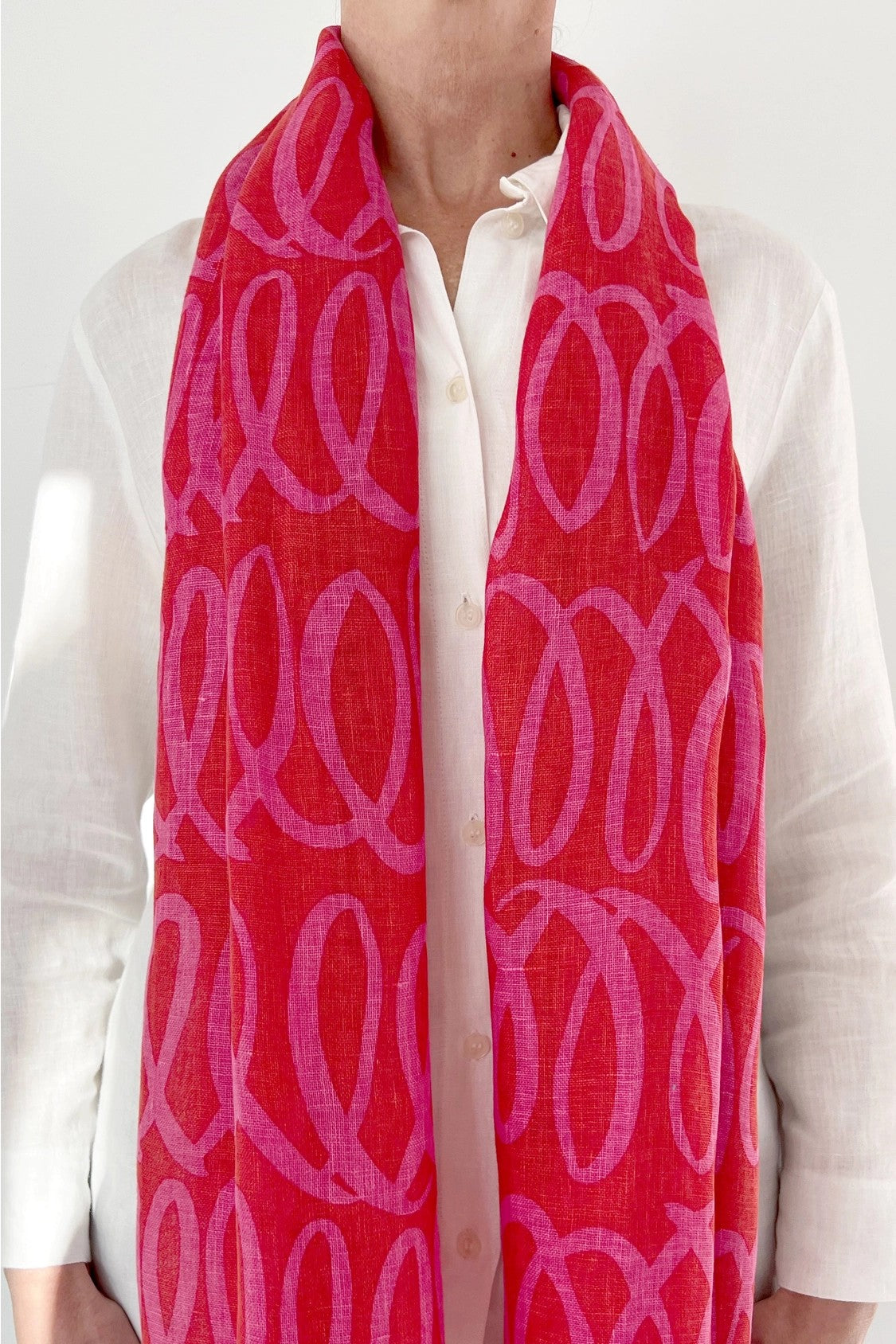 Verse Red/Pink Linen Scarf - r. h. ballard shop & gallery