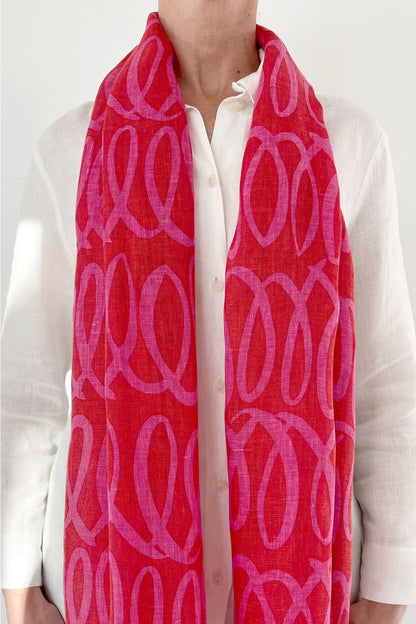 Verse Red/Pink Linen Scarf - r. h. ballard shop & gallery