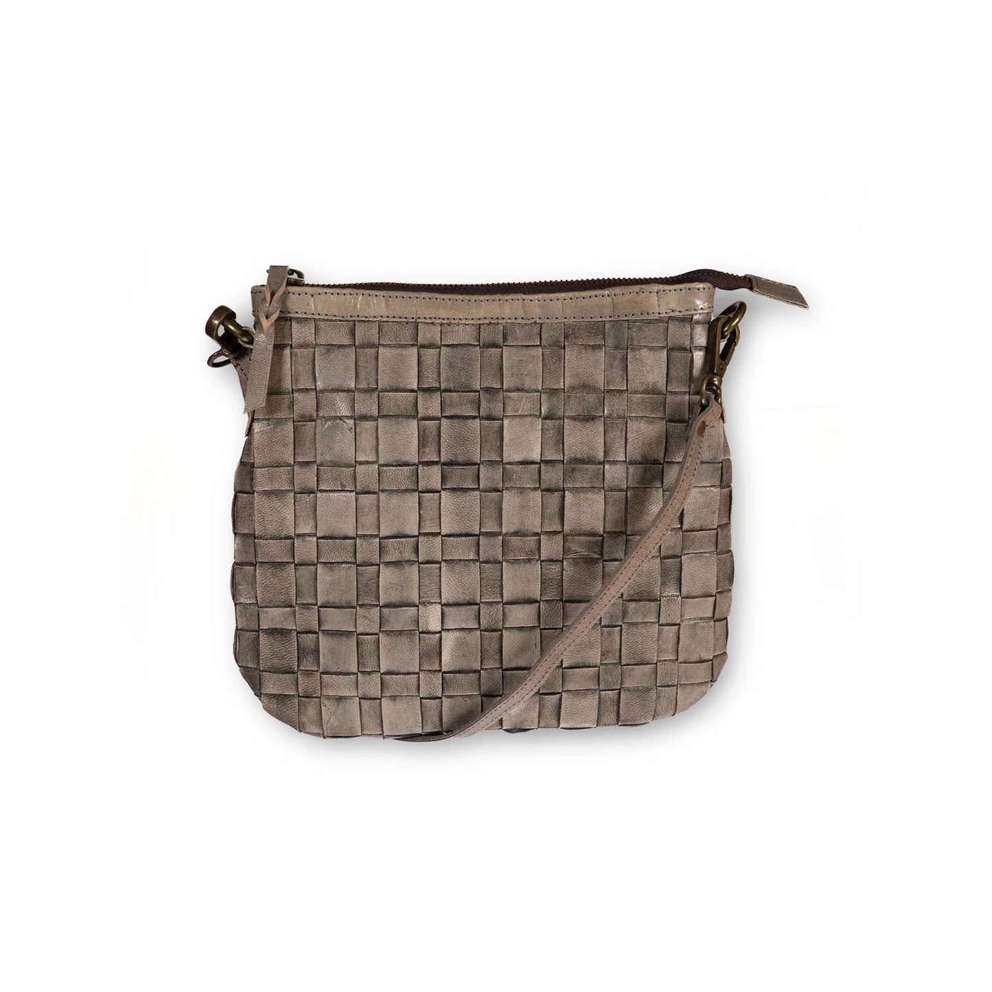 Annie Woven Leather Crossbody in Driftwood Grey