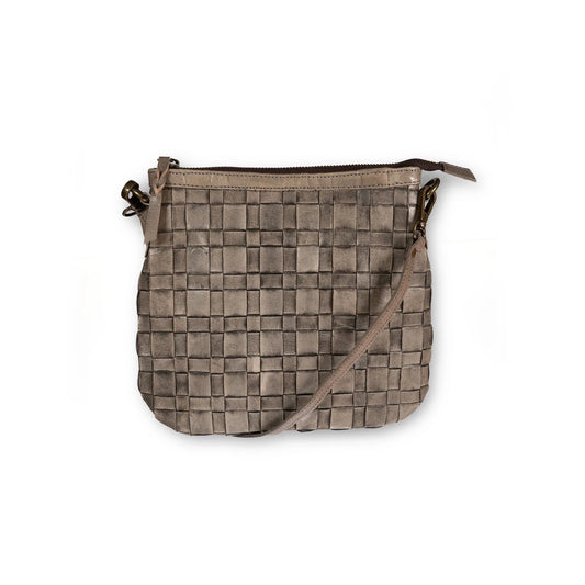 Annie Woven Leather Crossbody in Driftwood Grey