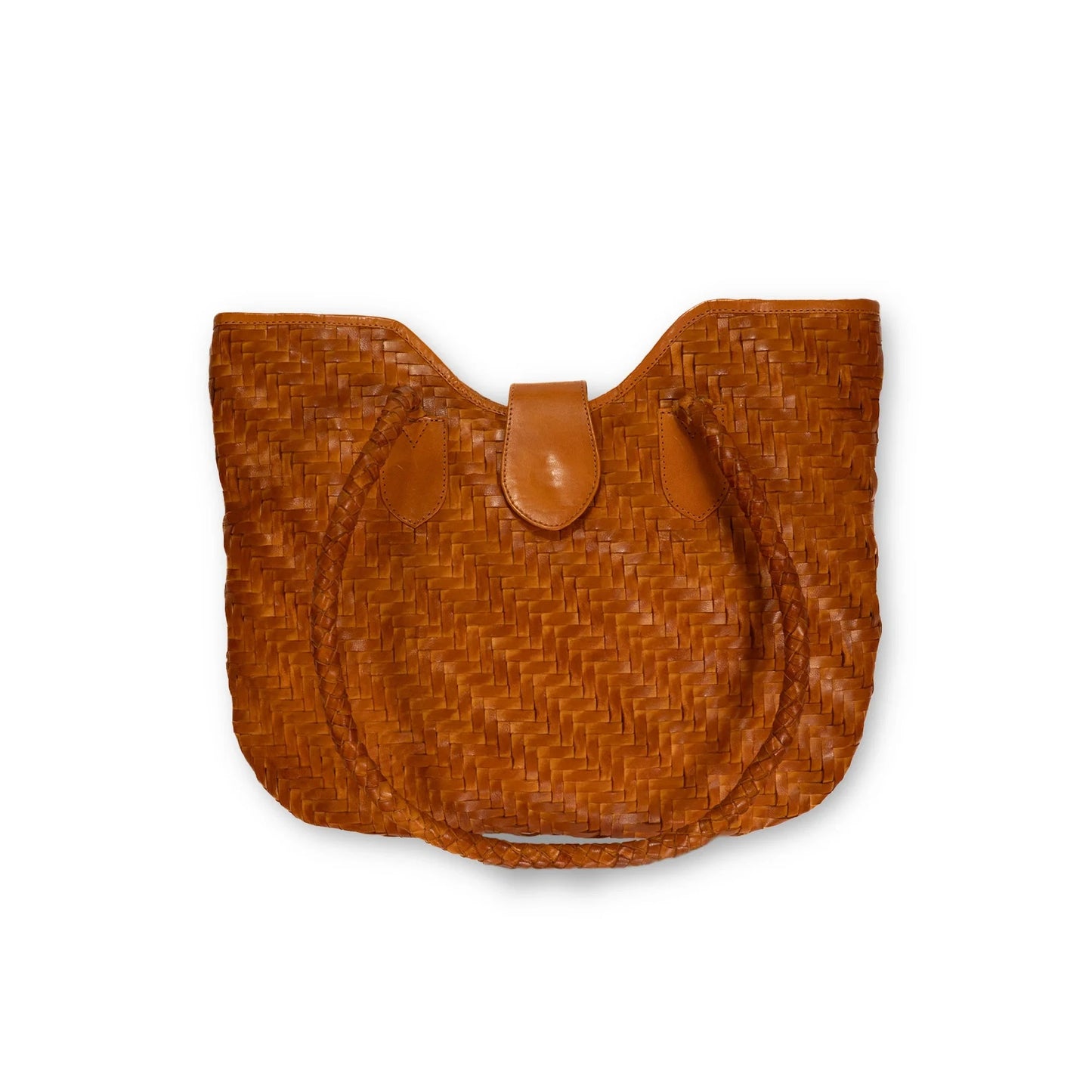 Mandy Woven Leather Tote with Buckle in French Marigold