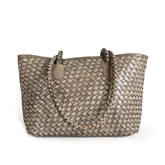 Emily Woven Leather Tote in Driftwood Grey