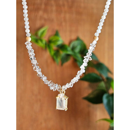 Gold Filled Rainbow Moonstone & Herkimer Diamond Necklace