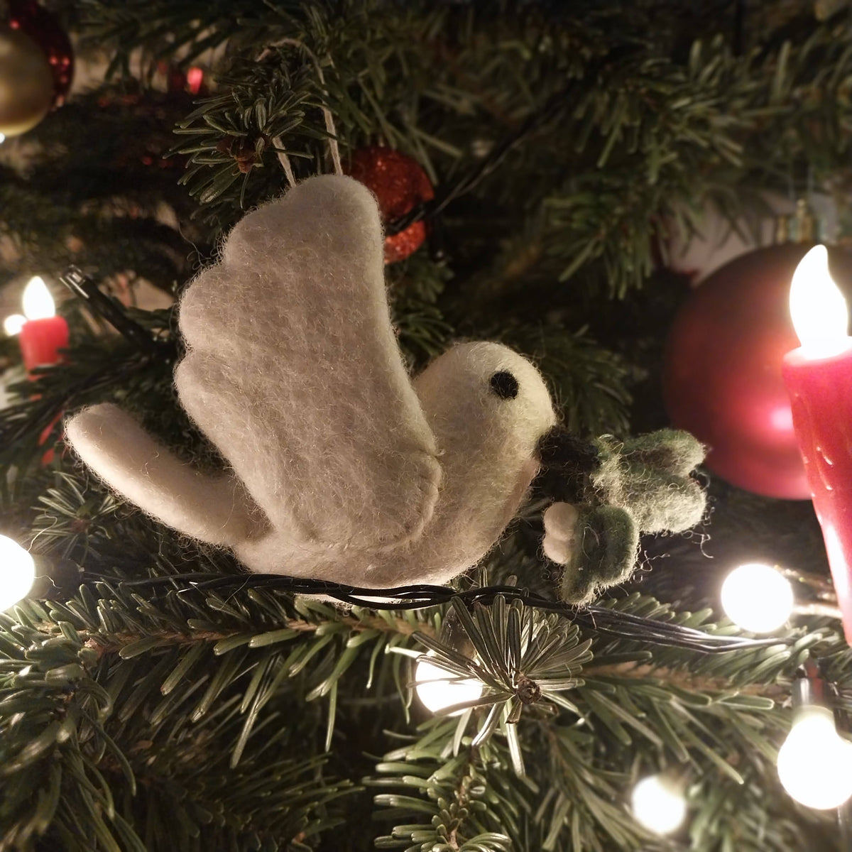 Handmade Felt Mistletoe Dove Hanging Christmas Decoration - r. h. ballard shop & gallery