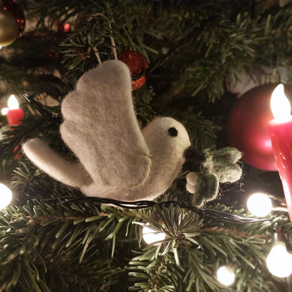 Handmade Felt Mistletoe Dove Hanging Christmas Decoration - r. h. ballard shop & gallery