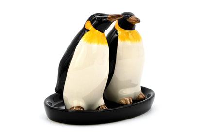 SALT AND PEPPER SHAKER Penguins & black ceramic tray