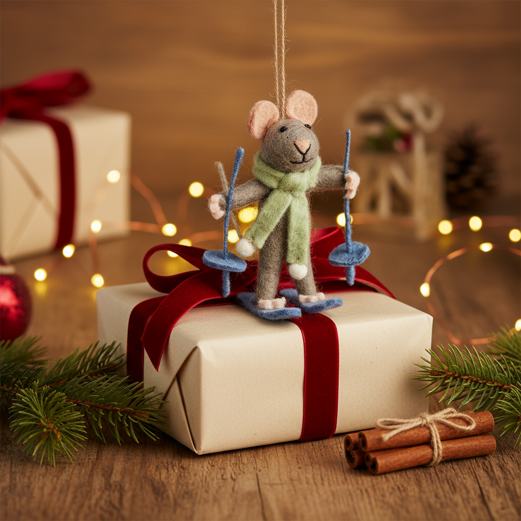 Handmade Felt Sylvia the Skiing Mouse Christmas Decoration - r. h. ballard shop & gallery