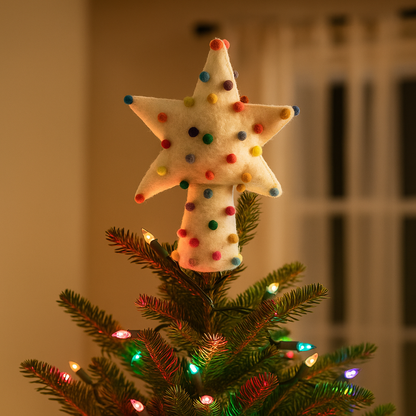 Handmade Felt Pompom Star Christmas Tree Topper Decoration - r. h. ballard shop & gallery
