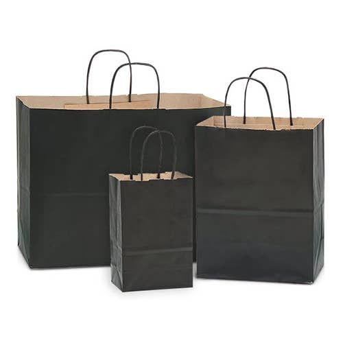 Recycled Kraft Color Paper Retail Shopping Bags: Black / 100 Pack / Cub 8x4.75x10.5" - r. h. ballard shop & gallery