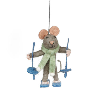 Handmade Felt Sylvia the Skiing Mouse Christmas Decoration - r. h. ballard shop & gallery