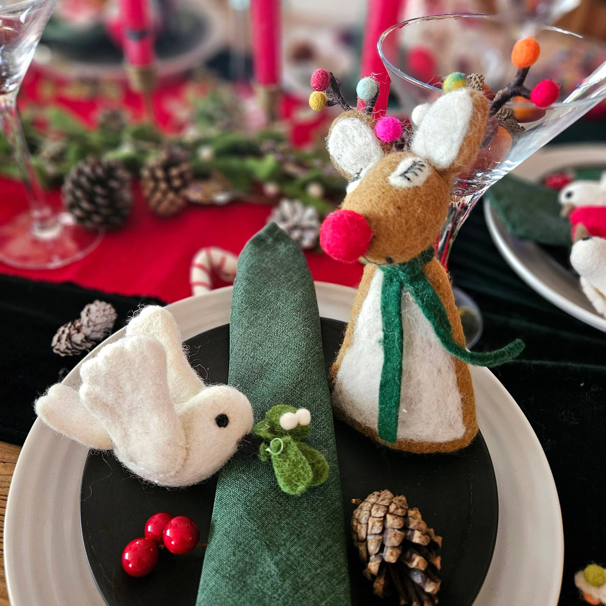 Handmade Felt Mistletoe Dove Hanging Christmas Decoration - r. h. ballard shop & gallery