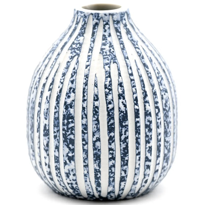 Adam Blue Stripe Texture Handcrafted Porcelain Bud Vase - r. h. ballard shop & gallery