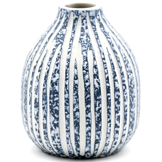 Adam Blue Stripe Texture Handcrafted Porcelain Bud Vase - r. h. ballard shop & gallery