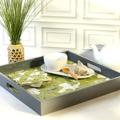 Egret & Reed Square Lacquer Serving Tray