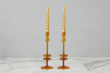 Angelique Glass Candlestick Amber Orange, 10in