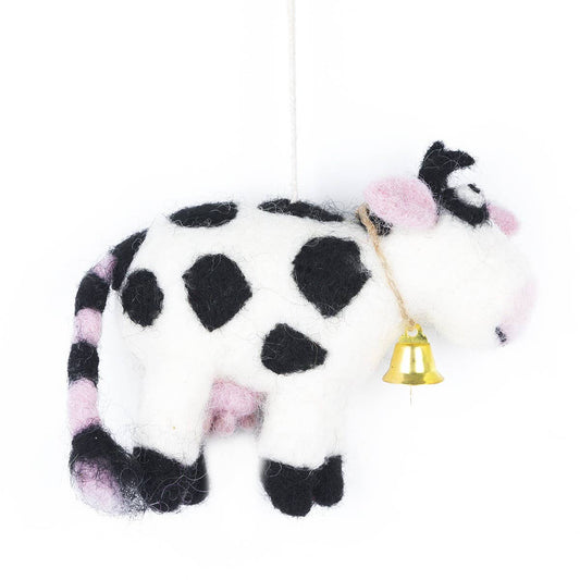 Handmade Needle Felt Daisy the Cow Fair trade Hanging Decor