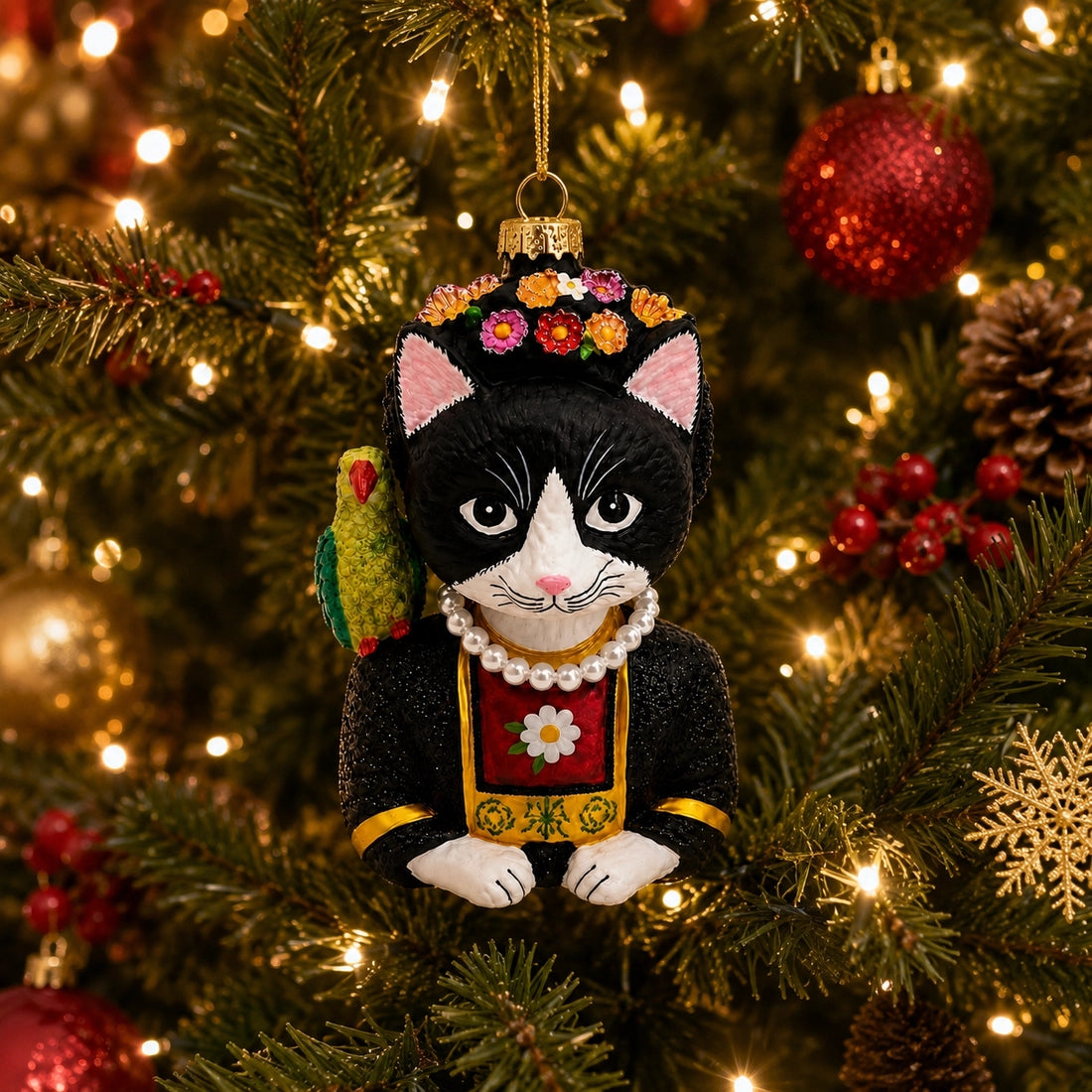 Frida Kahlo Catlo - Tuxedo Cat Ornament