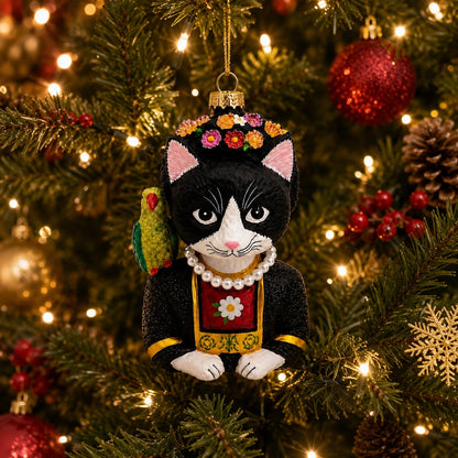 Frida Kahlo Catlo - Tuxedo Cat Ornament
