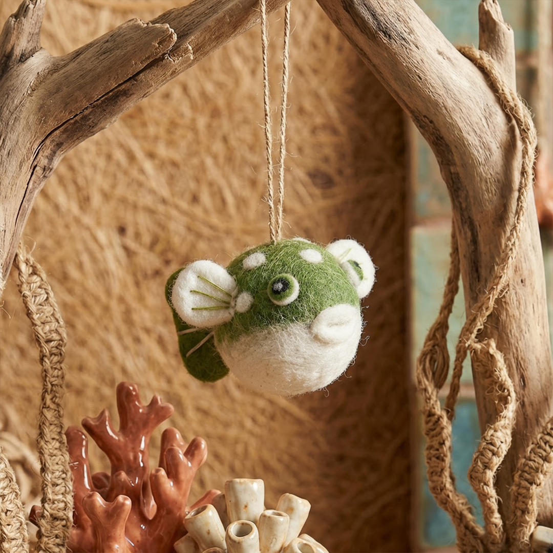 Handmade Felt Puffer Fish Sealife Hanging Dec - r. h. ballard shop & gallery
