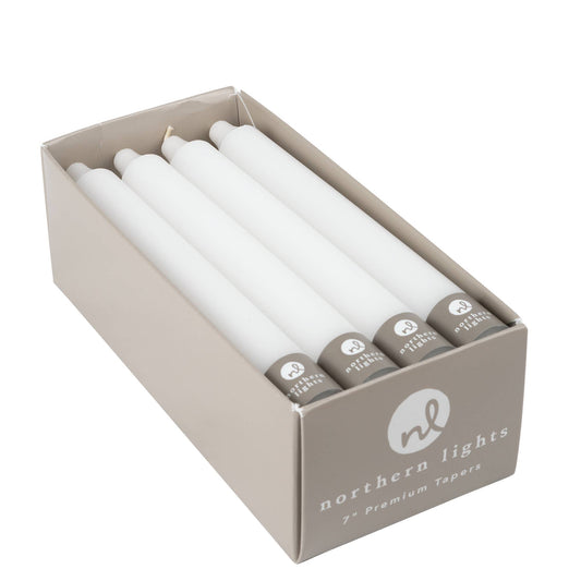 7" Taper Candles - 12pc Box: Pure White