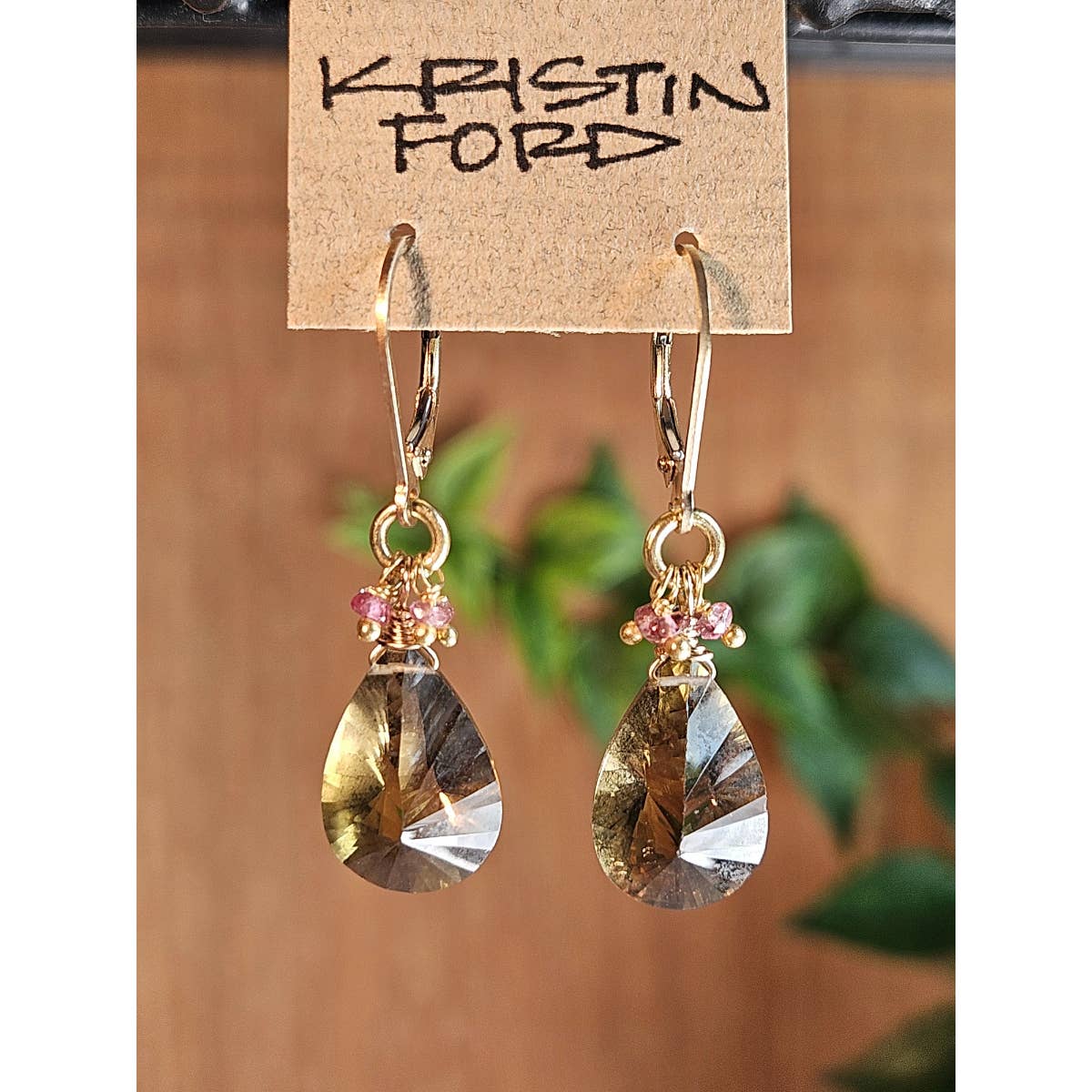 Gold Filled Whiskey Quartz & Pink Tourmaline Earrings