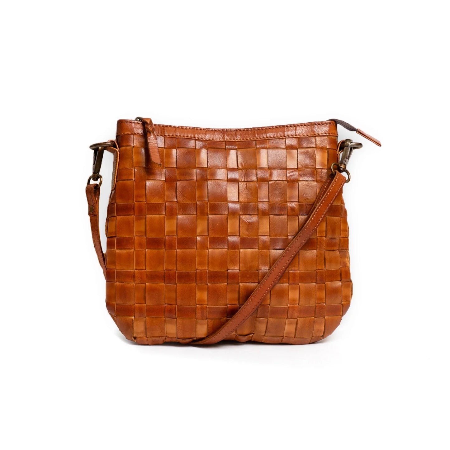 Annie Woven Leather Crossbody in French Marigold