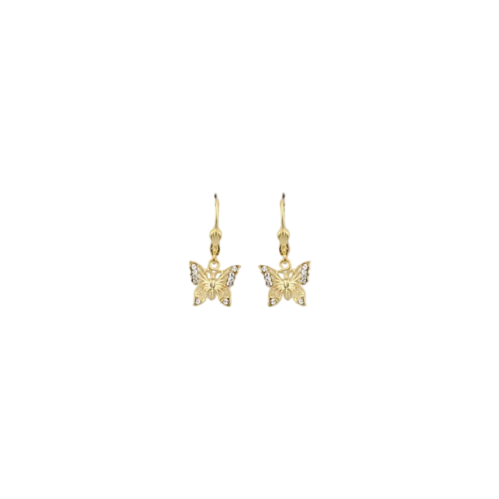 Gold butterfly earrings on a light gray background
