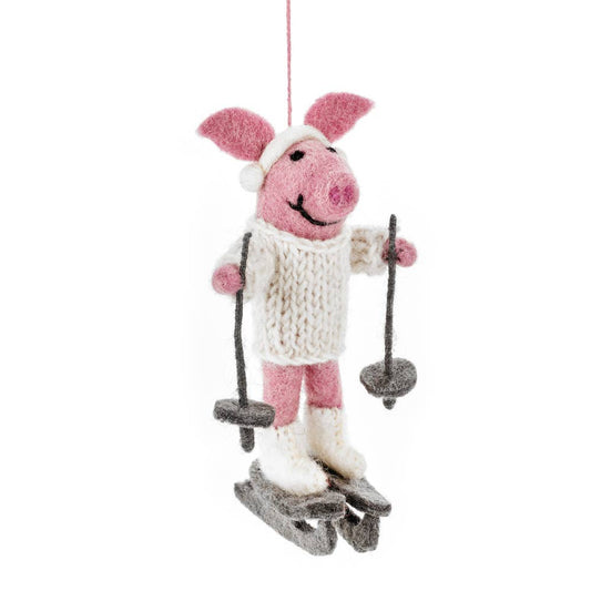 Handmade Felt Alpine Swine Hanging Pig Christmas Decoration