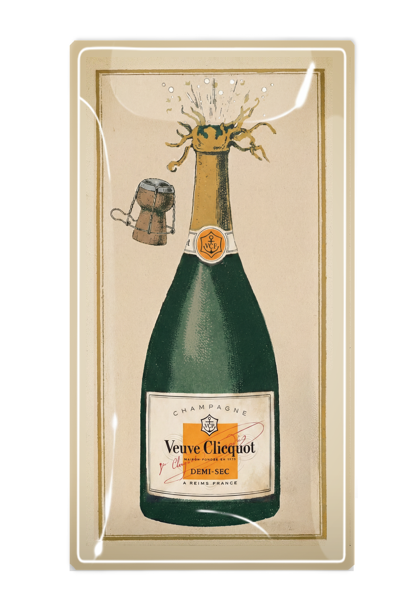 Veuve Cliciquot Demi-Sec Bottle Decoupage Tray, 4"x 9"