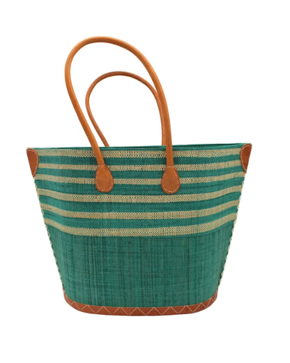 Santa Cruz Two Tone Wide Stripe Raffia Straw Tote Bag: Small: Fuchsia Two Tone - r. h. ballard shop & gallery