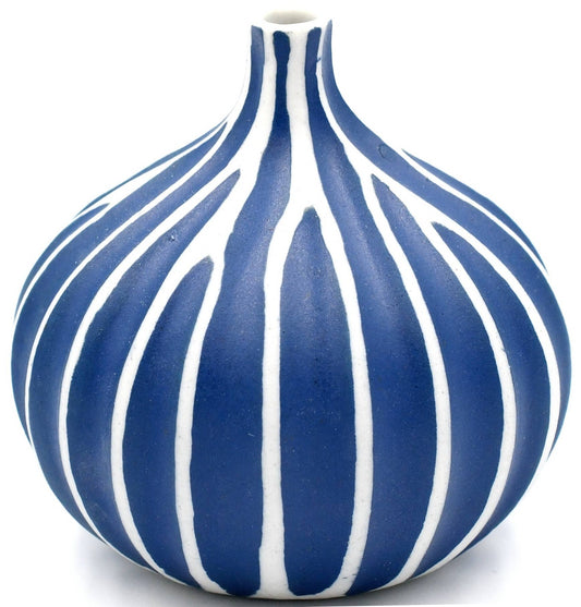 CONGO Small Blue and White Stripe Porcelain Bud Vase