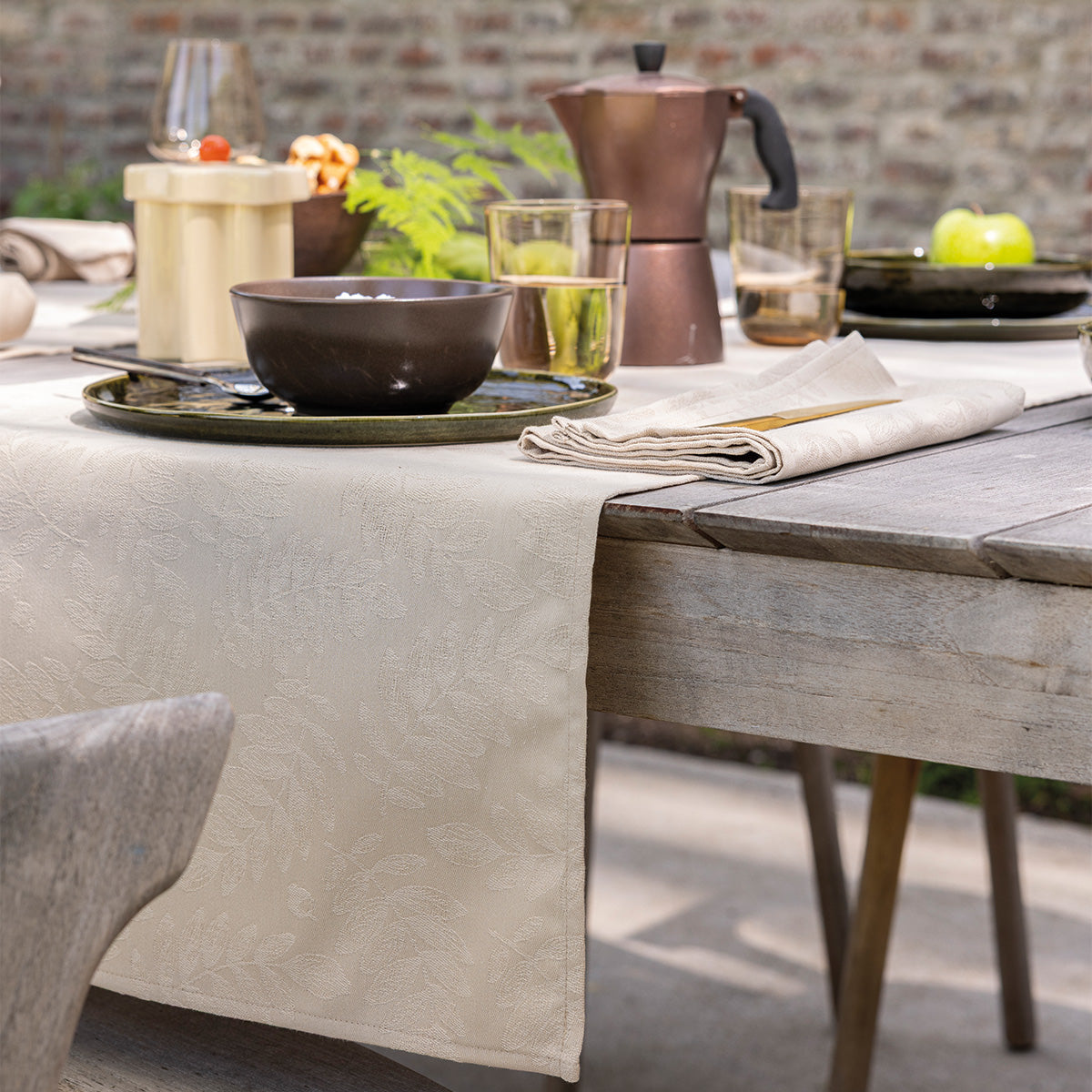 NEW! Vegetal Mood Beige COATED Tablecloth