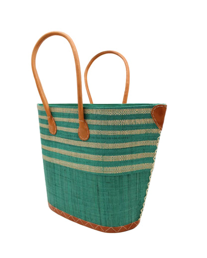 Santa Cruz Two Tone Wide Stripe Raffia Straw Tote Bag: Small: Fuchsia Two Tone - r. h. ballard shop & gallery