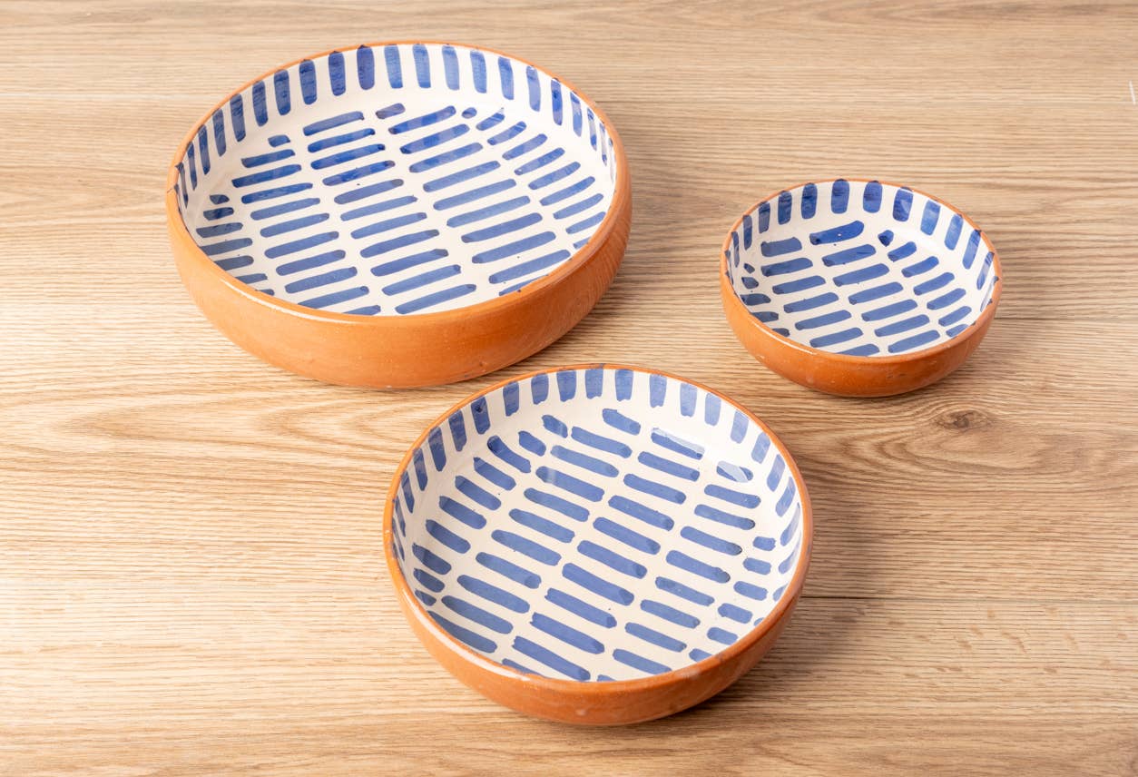 Moroccan Serving Dishes Set of 3 - Blue Stripe