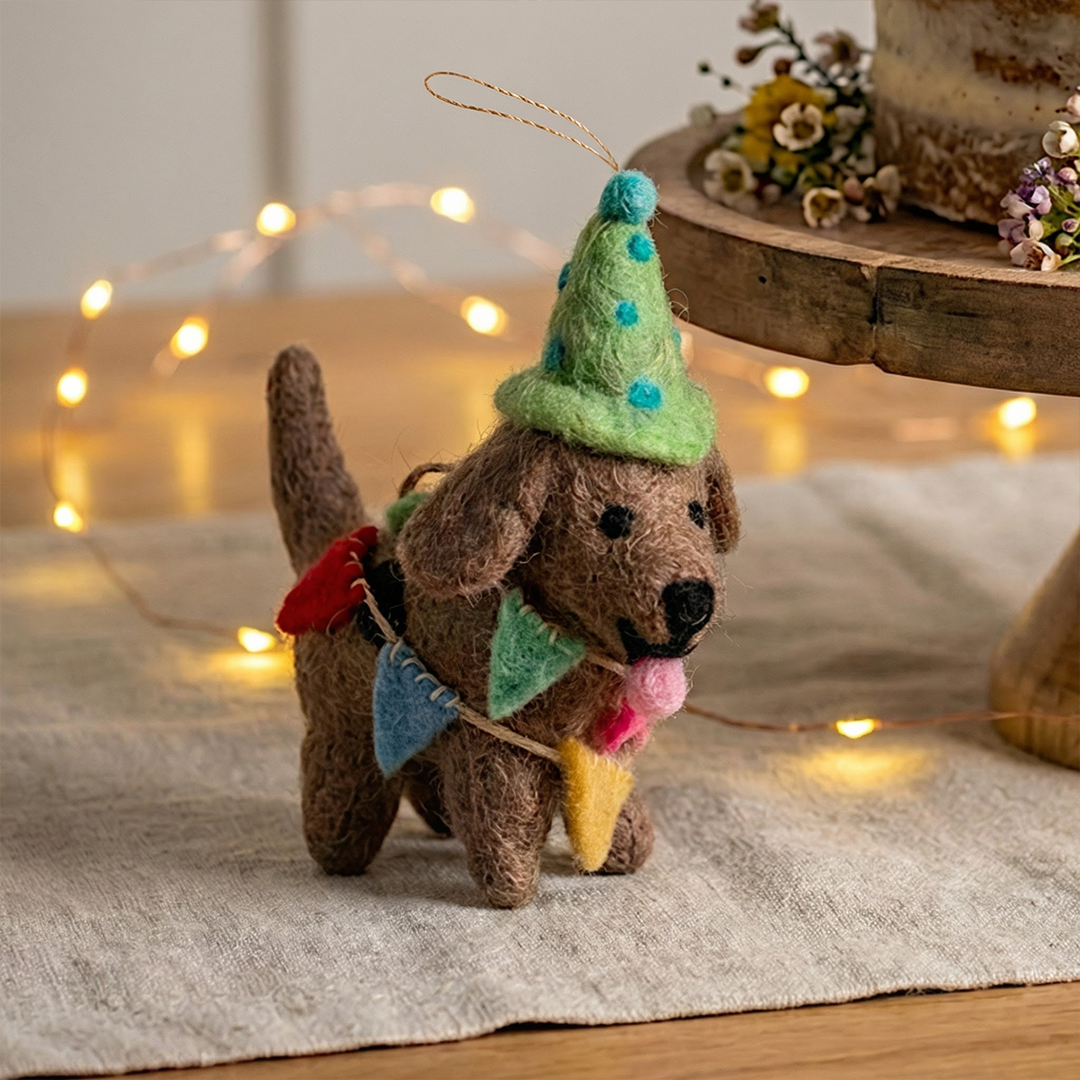 Handmade Felt Party Pooch Hanging Dog Decoration - r. h. ballard shop & gallery