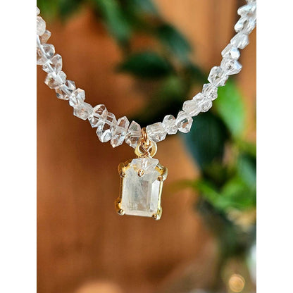 Gold Filled Rainbow Moonstone & Herkimer Diamond Necklace