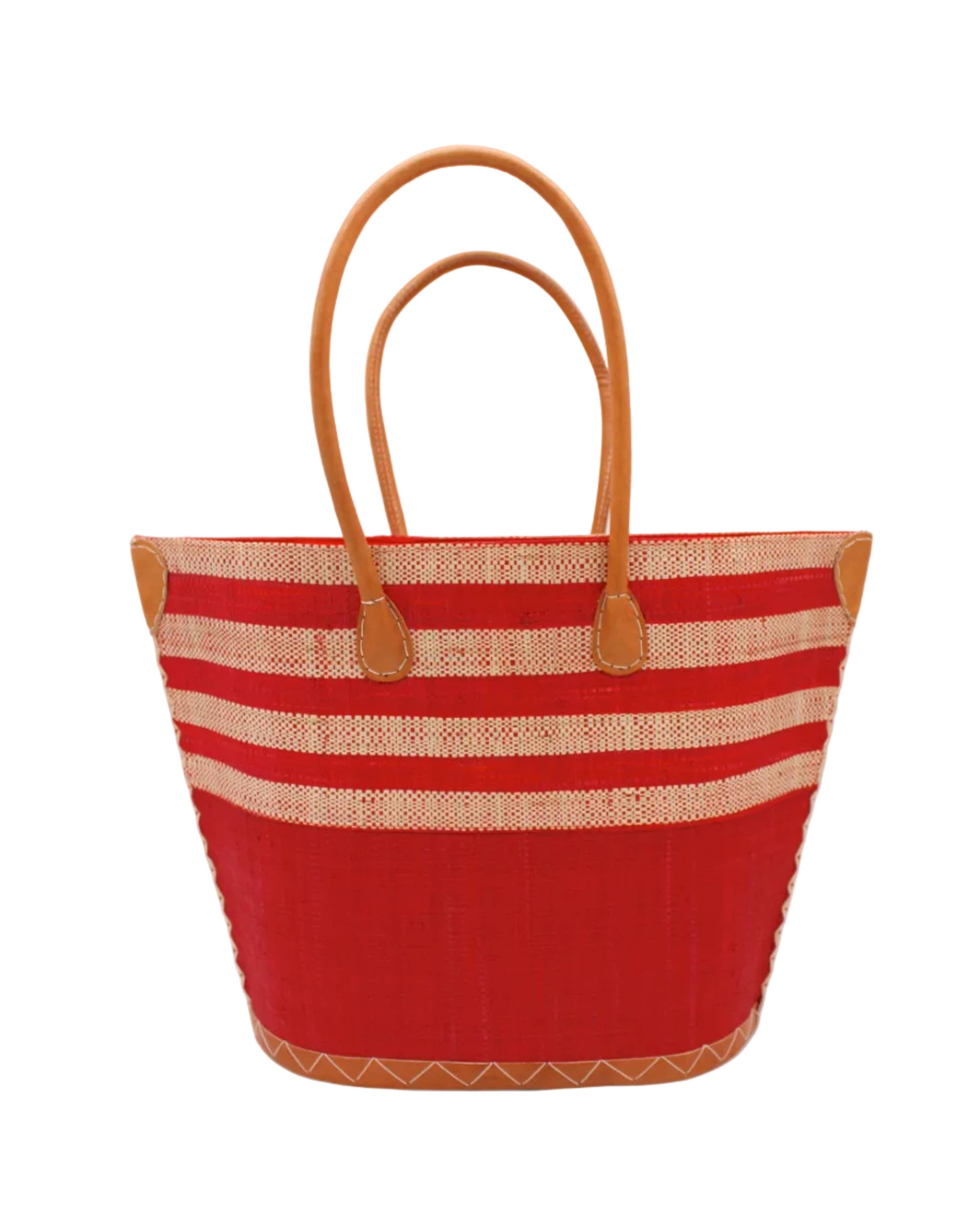 Santa Cruz Two Tone Wide Stripe Raffia Straw Tote Bag: Small: Fuchsia Two Tone - r. h. ballard shop & gallery