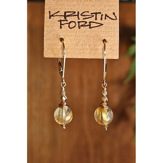 Golden Rutilated Quartz & Chocolate "Mocha" Moonstone Earrings
