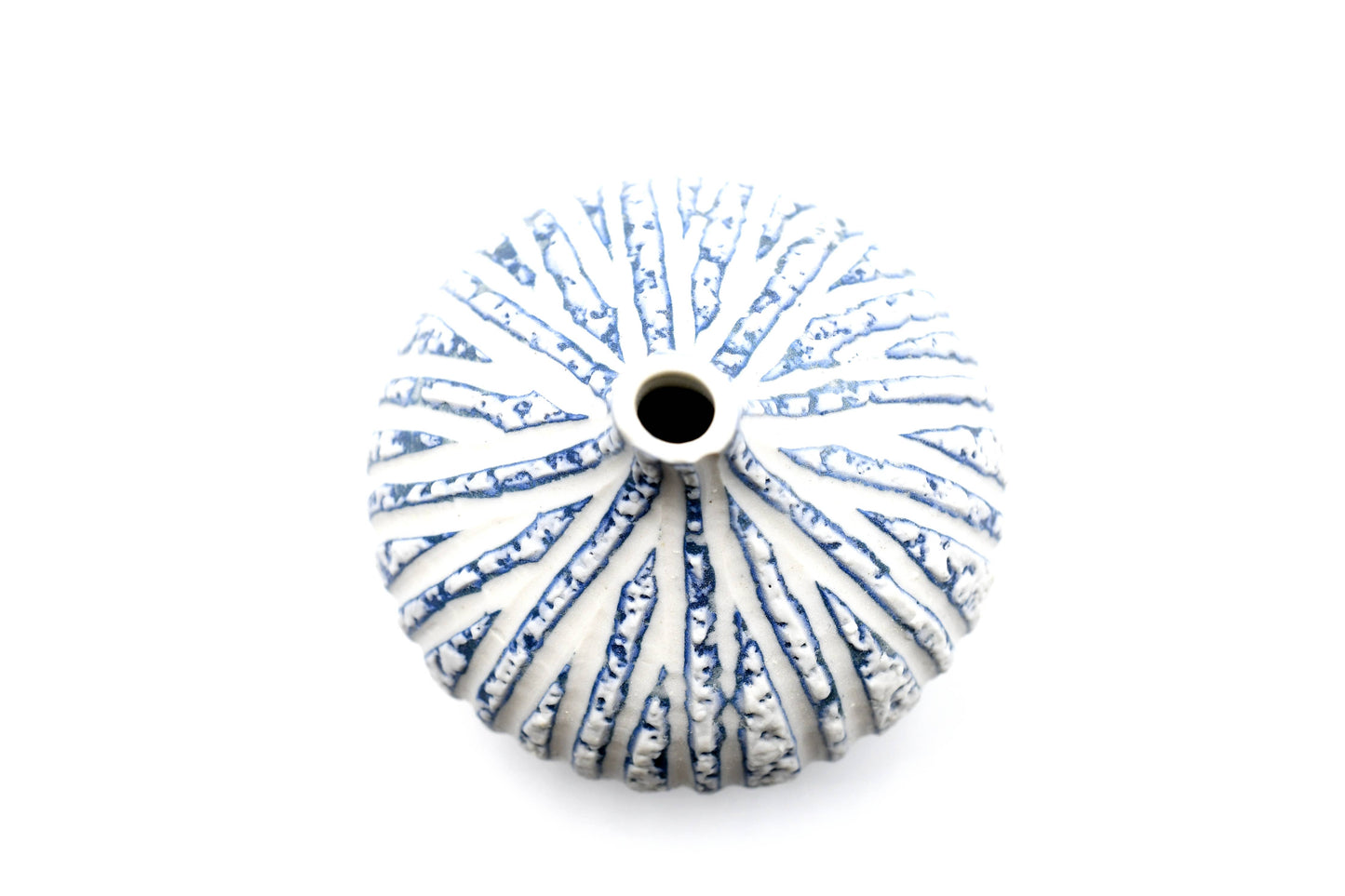 CONGO White and Blue Textured Stripe S-Porcelain Bud Vase
