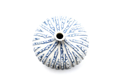 CONGO White and Blue Textured Stripe S-Porcelain Bud Vase