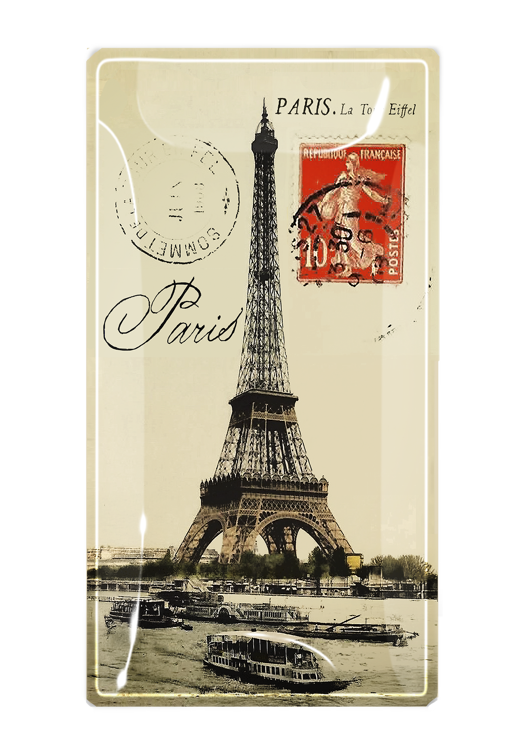 Paris La Tour Eiffel Red Stamp Glass Decoupage Tray: 4"X 6" - r. h. ballard shop & gallery