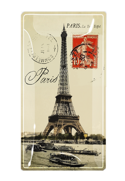 Paris La Tour Eiffel Red Stamp Glass Decoupage Tray  3.5"X 5.5"