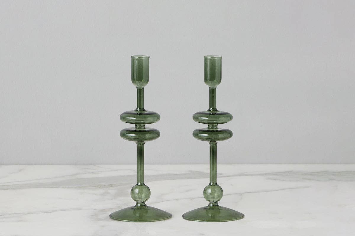 Emerald Glass Candlestick Pair, Small - r. h. ballard shop & gallery