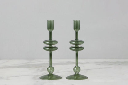 Emerald Glass Candlestick Pair, Small - r. h. ballard shop & gallery